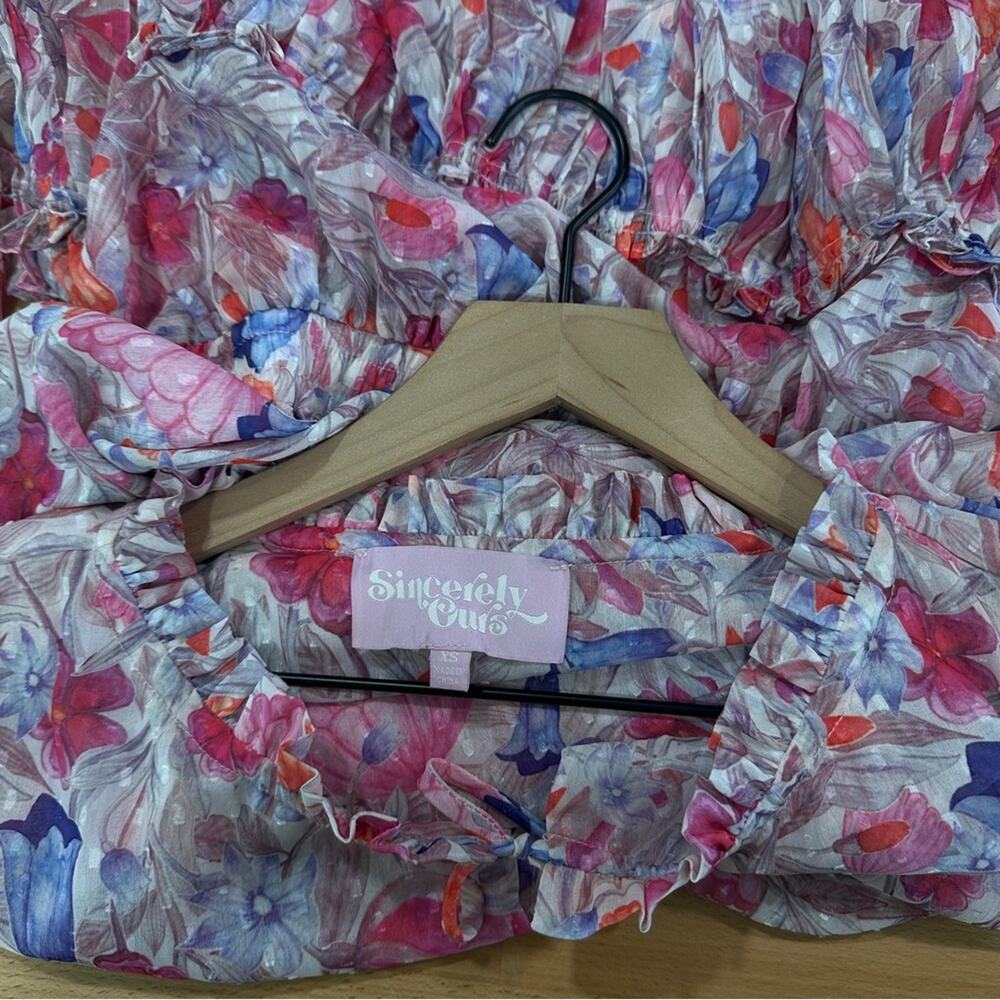 Sincerely Ours Freya Mini Dress Pink Floral Ruffle Smocked Size XS - Picture 6 of 8